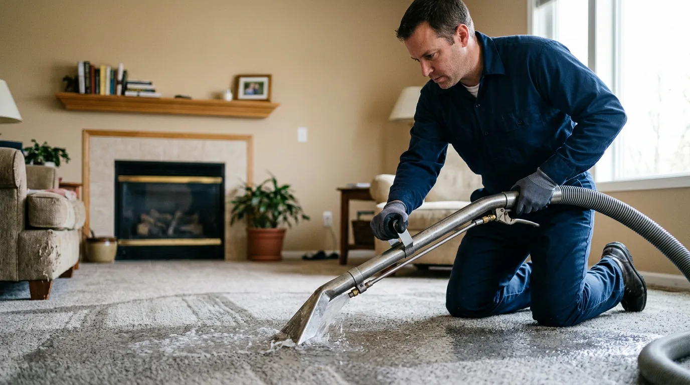 Water damage restoration technician working near Corydon, IN